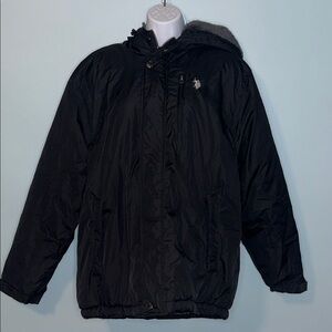 Men’s U.S. Polo Assn. Black Hooded Fleece-Lined Puffer Jacket, Large
